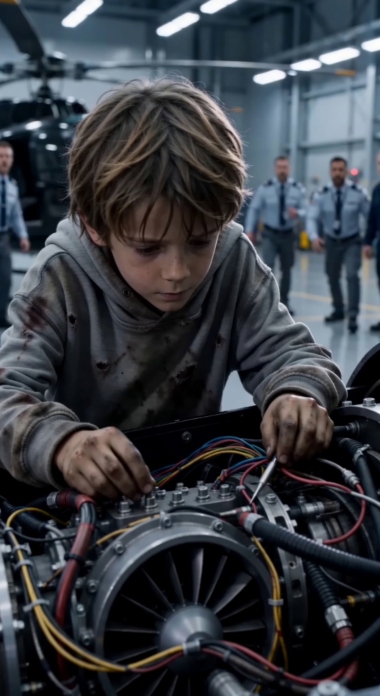 ELITE ENGINEERS CALLED THE HELICOPTER DEAD… THEN A GREASE-COVERED BOY TOUCHED THE ENGINE AND EVERYTHING CHANGED 😳