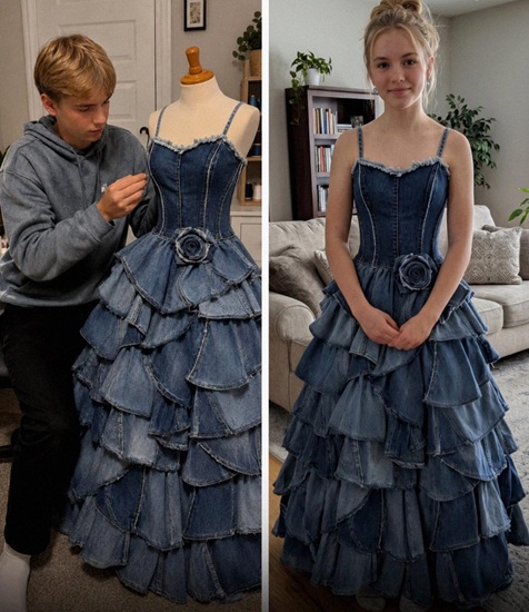 My Stepmother Said No to a Prom Dress Budget — Then My Brother Created One Using Our Late Mom’s Old Jeans