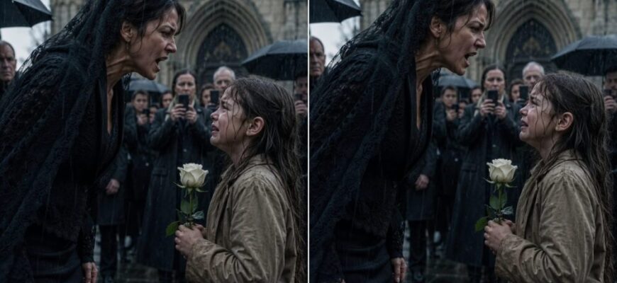 The woman angrily threw the little girl's white rose straight into a wet puddle… but the note tied to the flower with a thin ribbon silenced everyone present a few seconds later