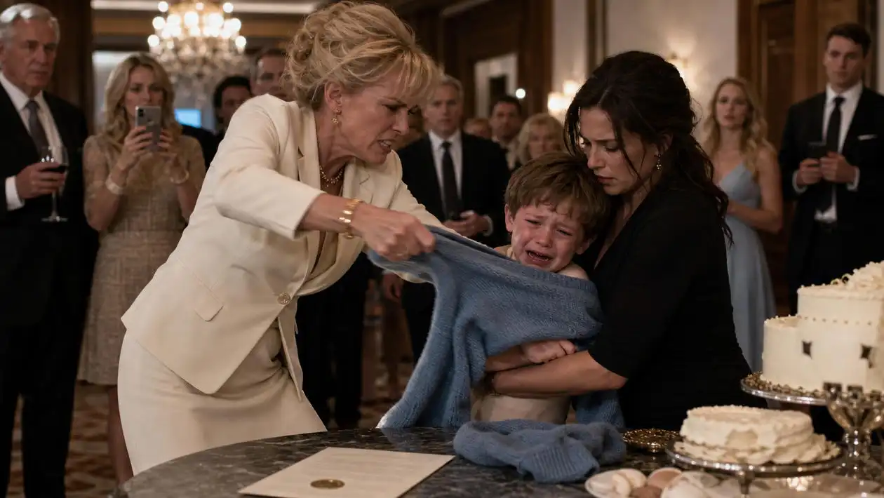 A Poor Little Boy’s Only Sweater Was RIPPED by His Snobby Stepmother… But She Had NO IDEA Who His Quiet Mom Really Was