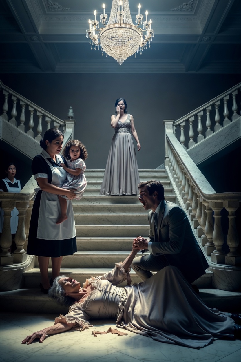 The little maid’s daughter saw what the billionaire’s fiancée did at the top of the stairs