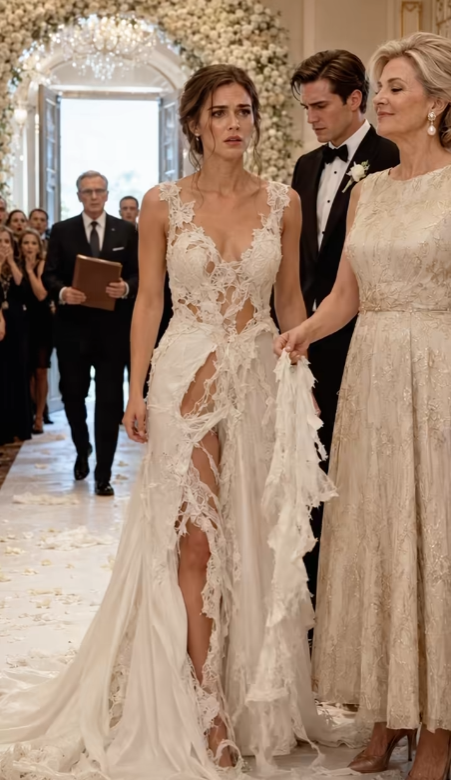She tore the bride's wedding gown to pieces