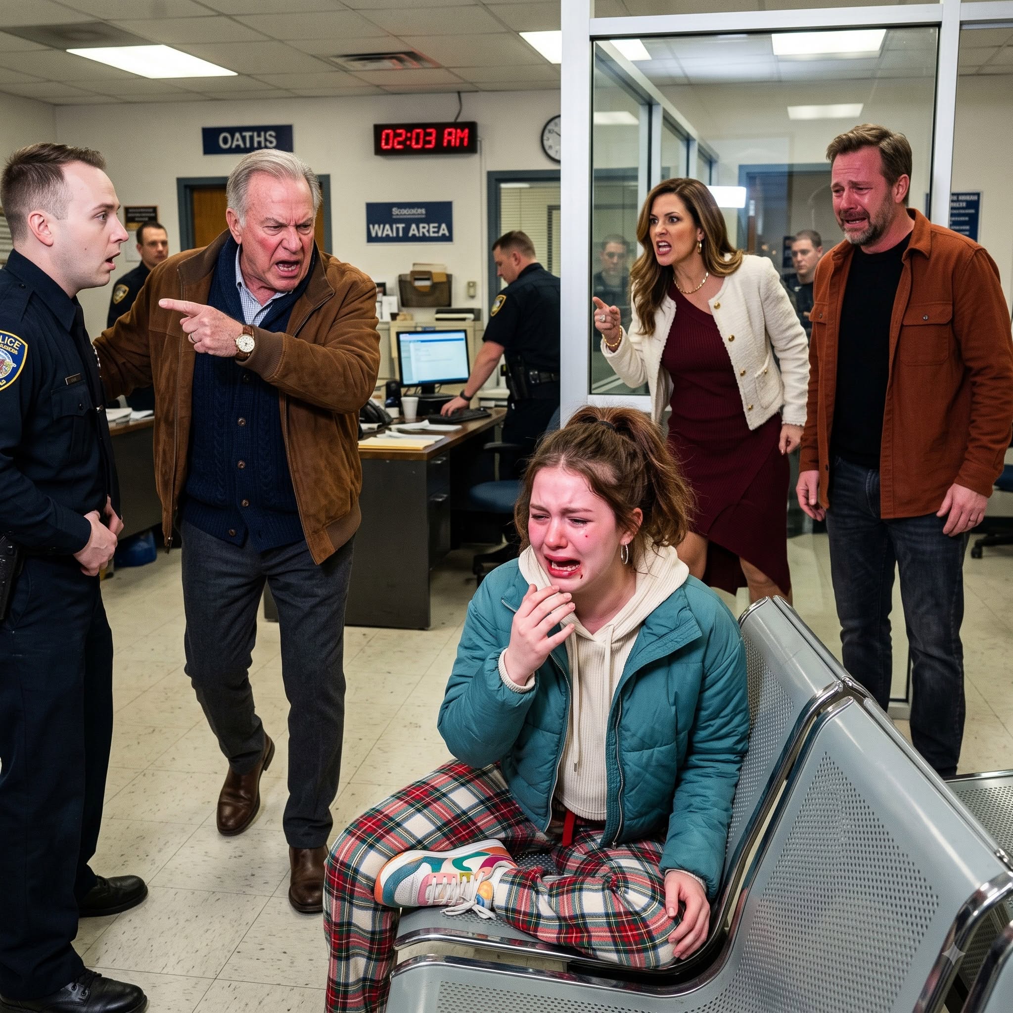 At 2 a.m., my granddaughter called from a police station and begged me to come. She said her stepmother had beaten her, then accused her of attacking first—and even her father believed the lie. But when I entered the station, one officer looked at me, went pale, and quietly said something unexpected.