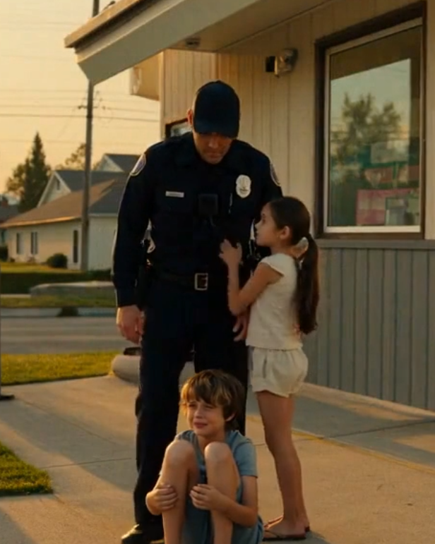 A police officer stopped for a crying boy on the sidewalk but the look on his face said this was more than just concern.