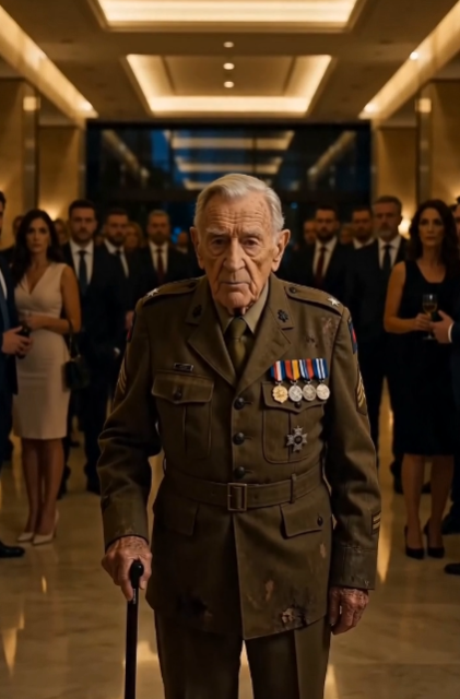 Todos pensaron que el viejo con chaqueta militar se había equivocado de lugar… pero un solo escaneo dejó congelado todo el lobby