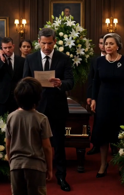 Un niño pobre entró en el funeral de un millonario… pero el sobre en su mano dejó a toda la familia sin palabras