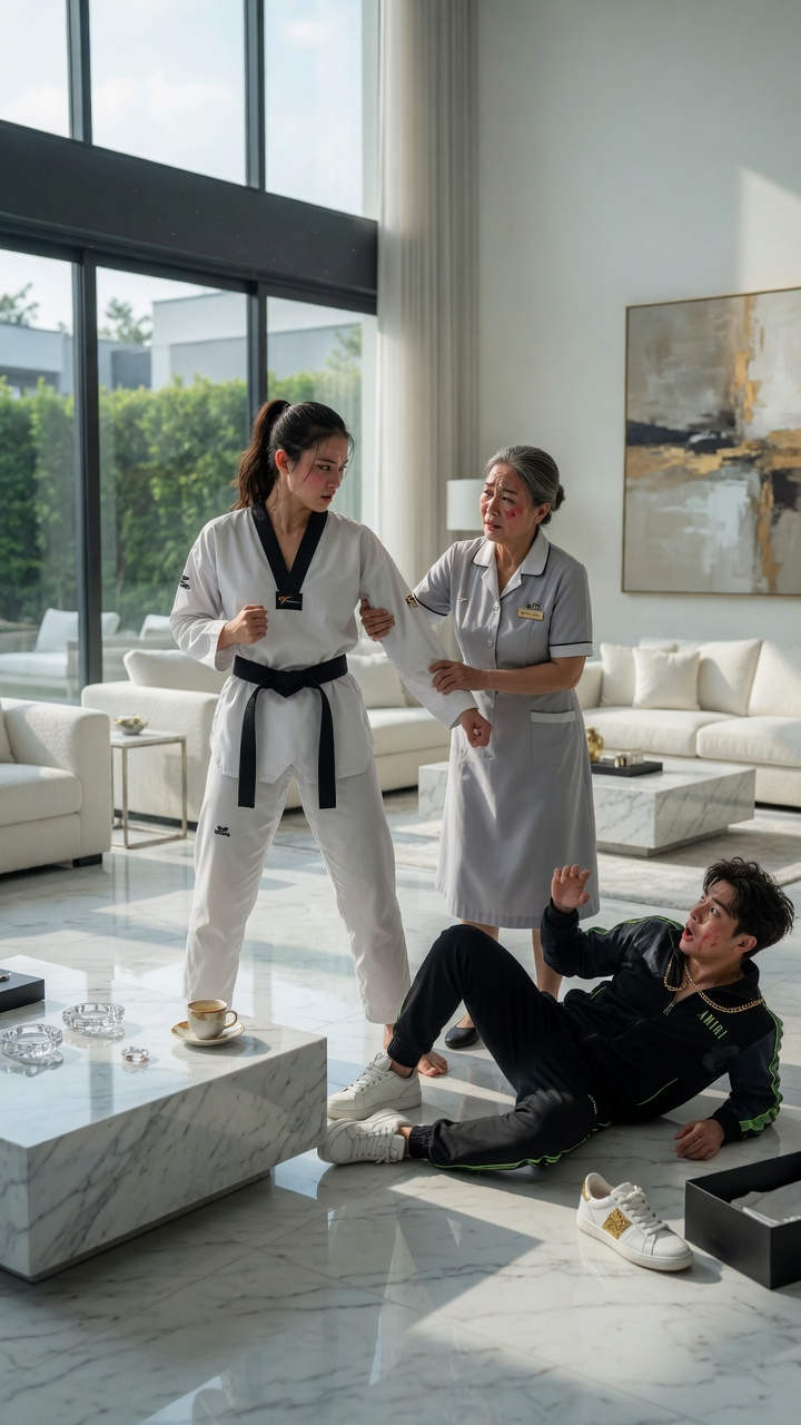 He Humiliated an Elderly Housekeeper… Until Her Black Belt Daughter Walked Through the Door