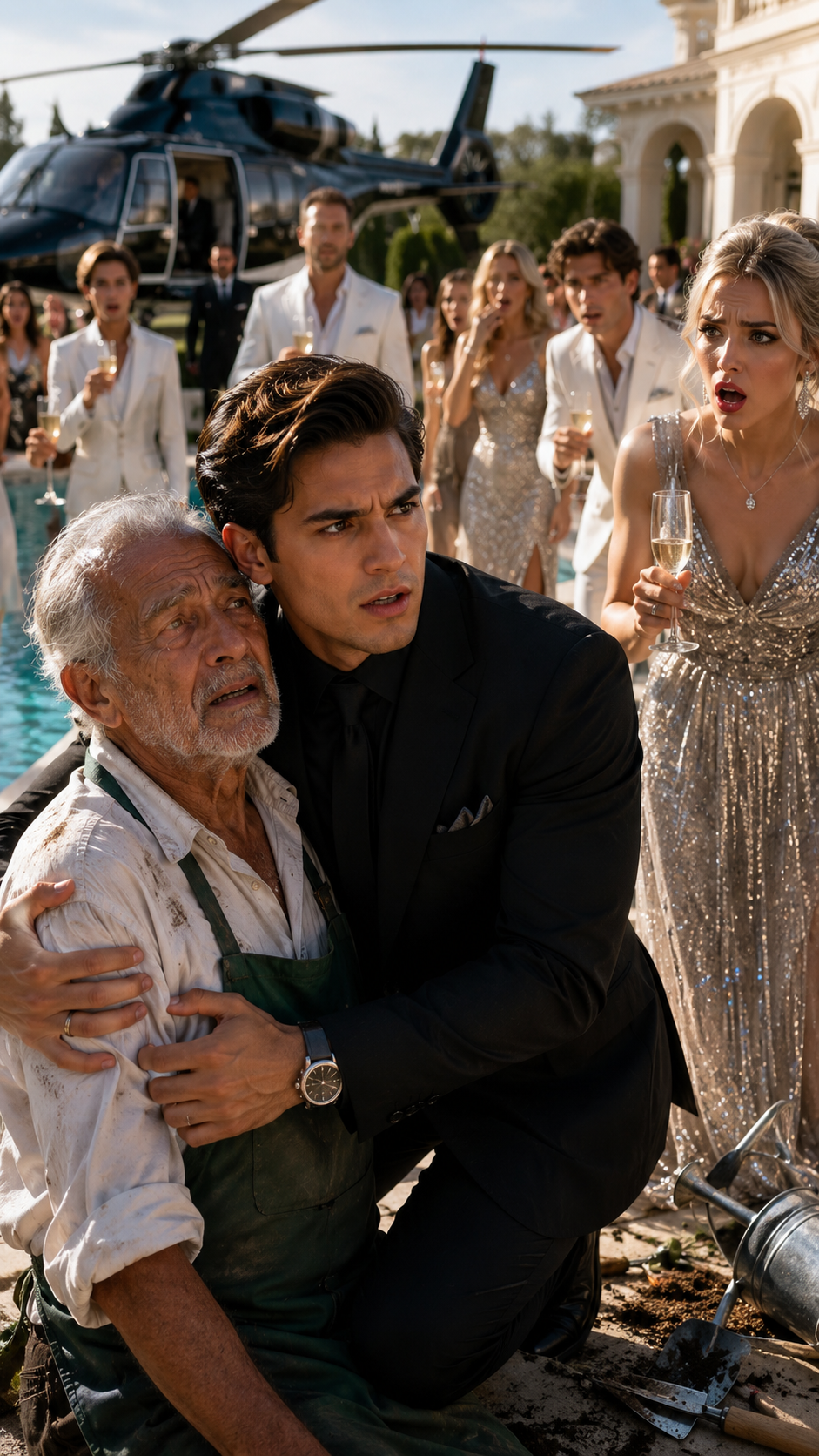 They Mocked the Old Gardener at the Billionaire’s Party… Until the Helicopter Landed for Him