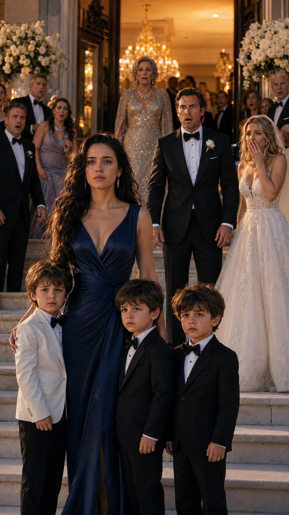 She Brought Three Little Boys to Her Millionaire Ex-Husband’s Wedding… and the Whole Mansion Went Silent