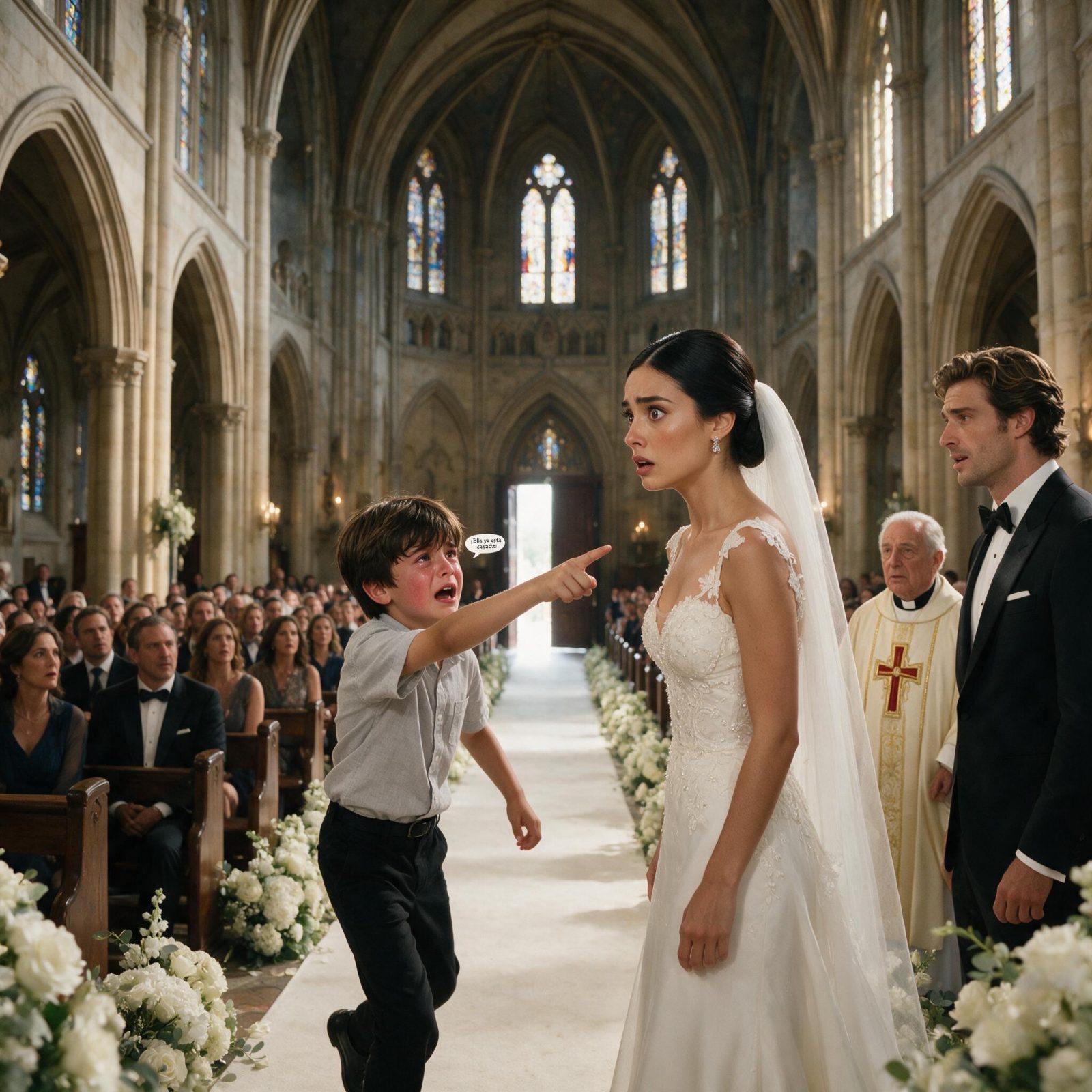 Historia completa :  VALERIA DIJO “SÍ” FRENTE AL ALTAR… HASTA QUE UN NIÑO CORRIÓ POR LA CATEDRAL, LA SEÑALÓ Y GRITÓ: “¡ELLA YA ESTÁ CASADA!”