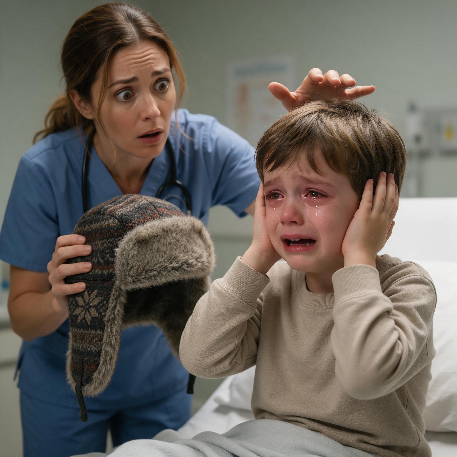 Historia completa :  El niño no dejaba de llorar y se apretaba las orejas con ambas manos… pero cuando la médica le quitó el gorro, su expresión cambió por completo