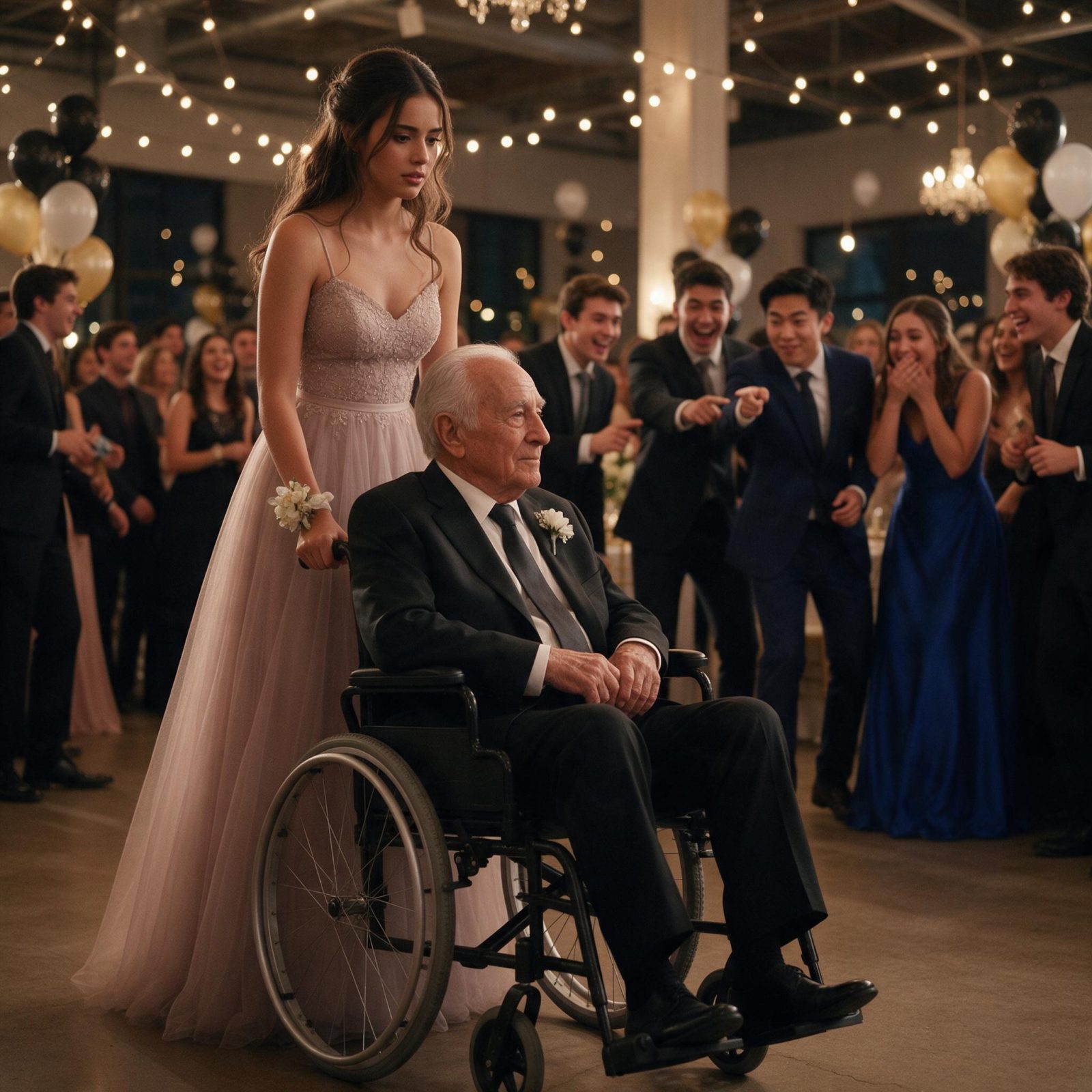 Historia completa :  The Crowd Laughed When Sofía Arrived With an Elderly Man in a Wheelchair—Then He Asked One Question That Silenced the Room