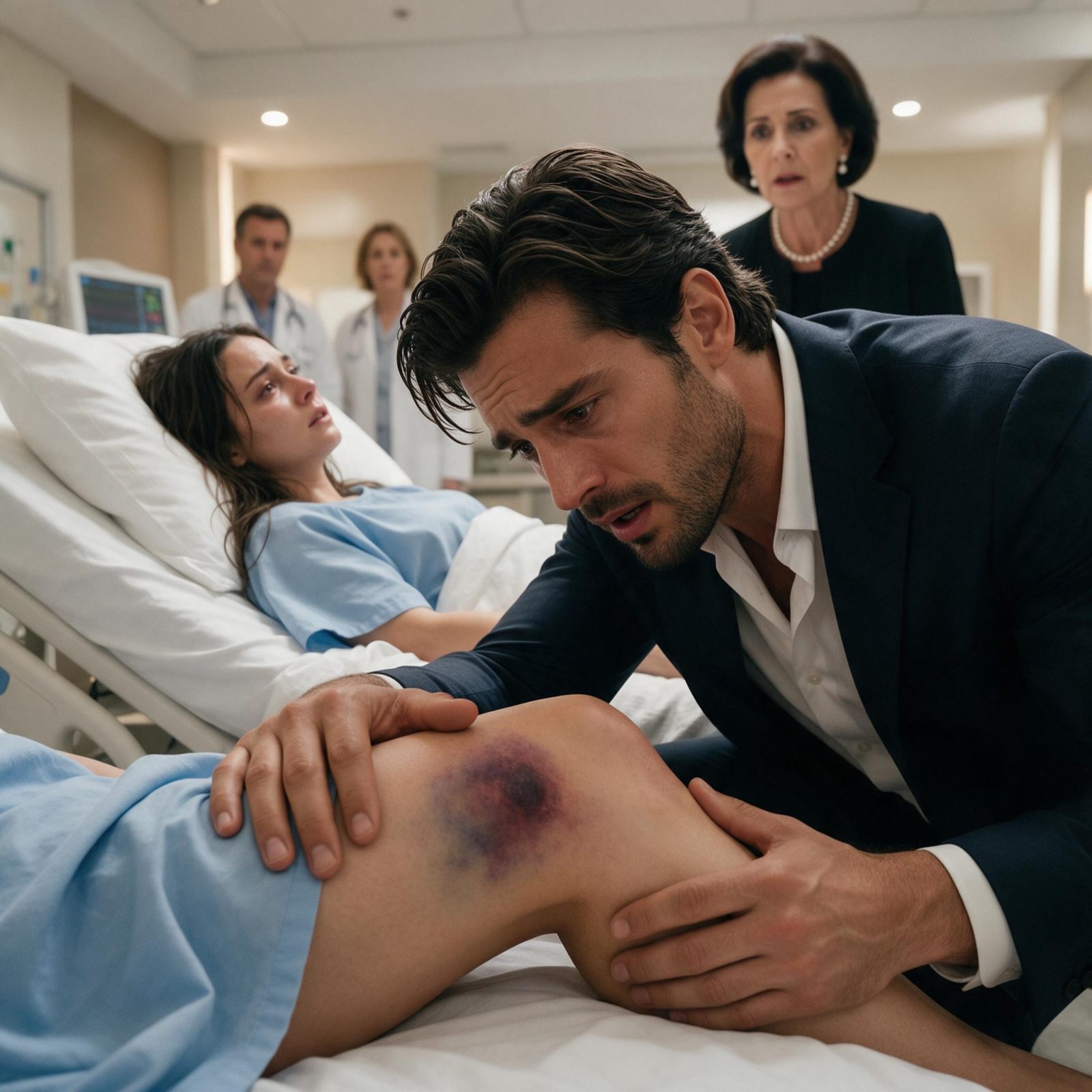 Historia completa : Dante vio el enorme hematoma en la pierna de su esposa… pero lo que Elena susurró sobre su hijo convirtió el hospital en una pesadilla