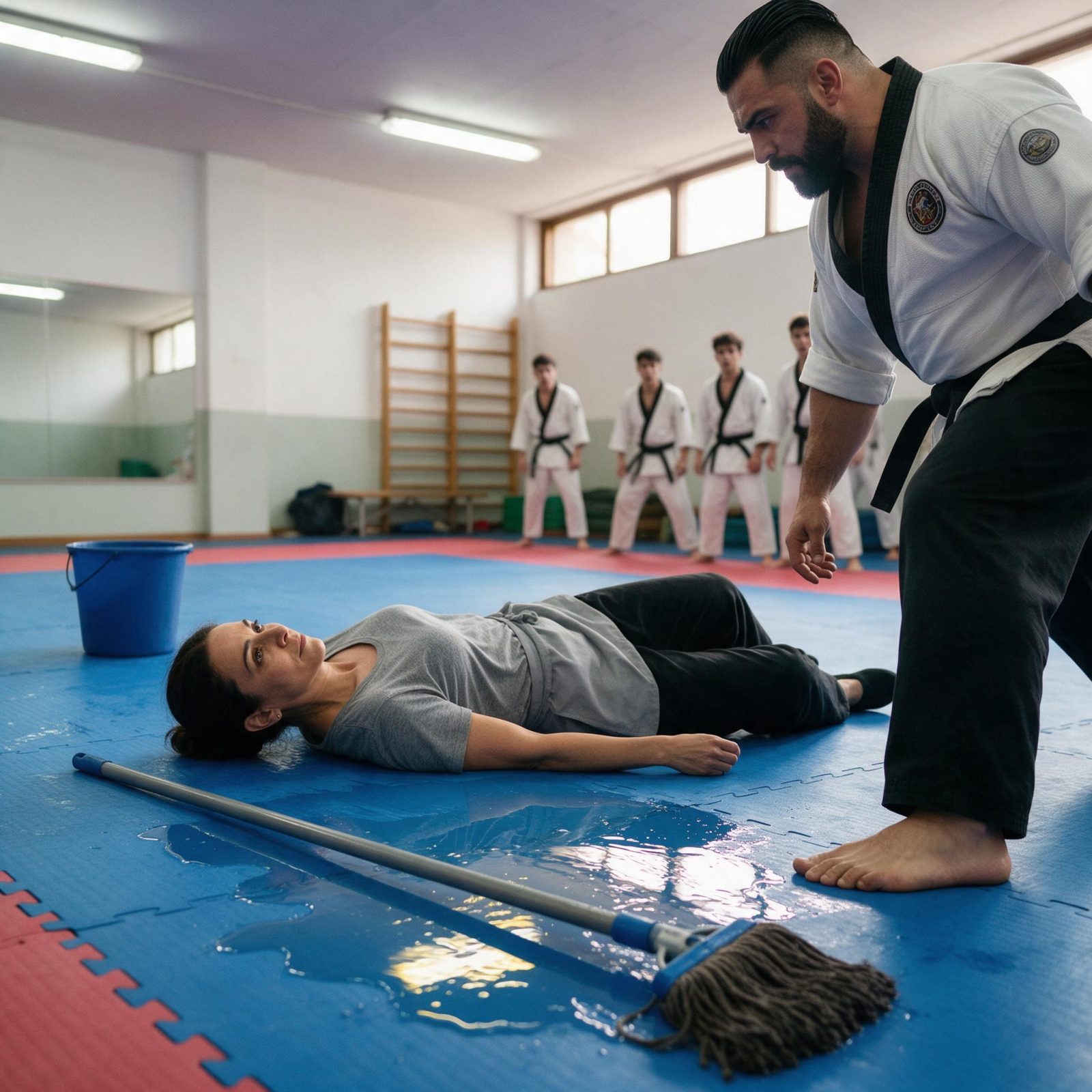 Historia completa :  EL INSTRUCTOR EMPUJÓ A LA MUJER DE LA LIMPIEZA DELANTE DE TODOS… PERO CUANDO EL DIRECTOR DEL DOJO ENTRÓ Y LA VIO EN EL SUELO, GRITÓ: “¿SABES A QUIÉN ACABAS DE TOCAR?”