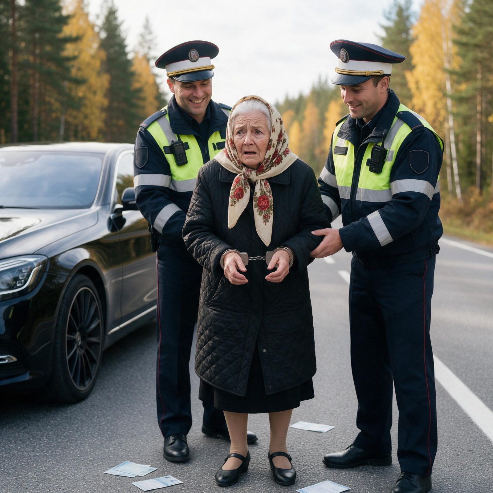 Historia completa : DOS POLICÍAS ESPOSARON A UNA ANCIANA PORQUE NO CREÍAN QUE EL AUTO DE LUJO FUERA SUYO… PERO CUANDO ELENA DIJO “MIREN EL NÚMERO DE CHASIS”, LA SONRISA DE AMBOS DESAPARECIÓ