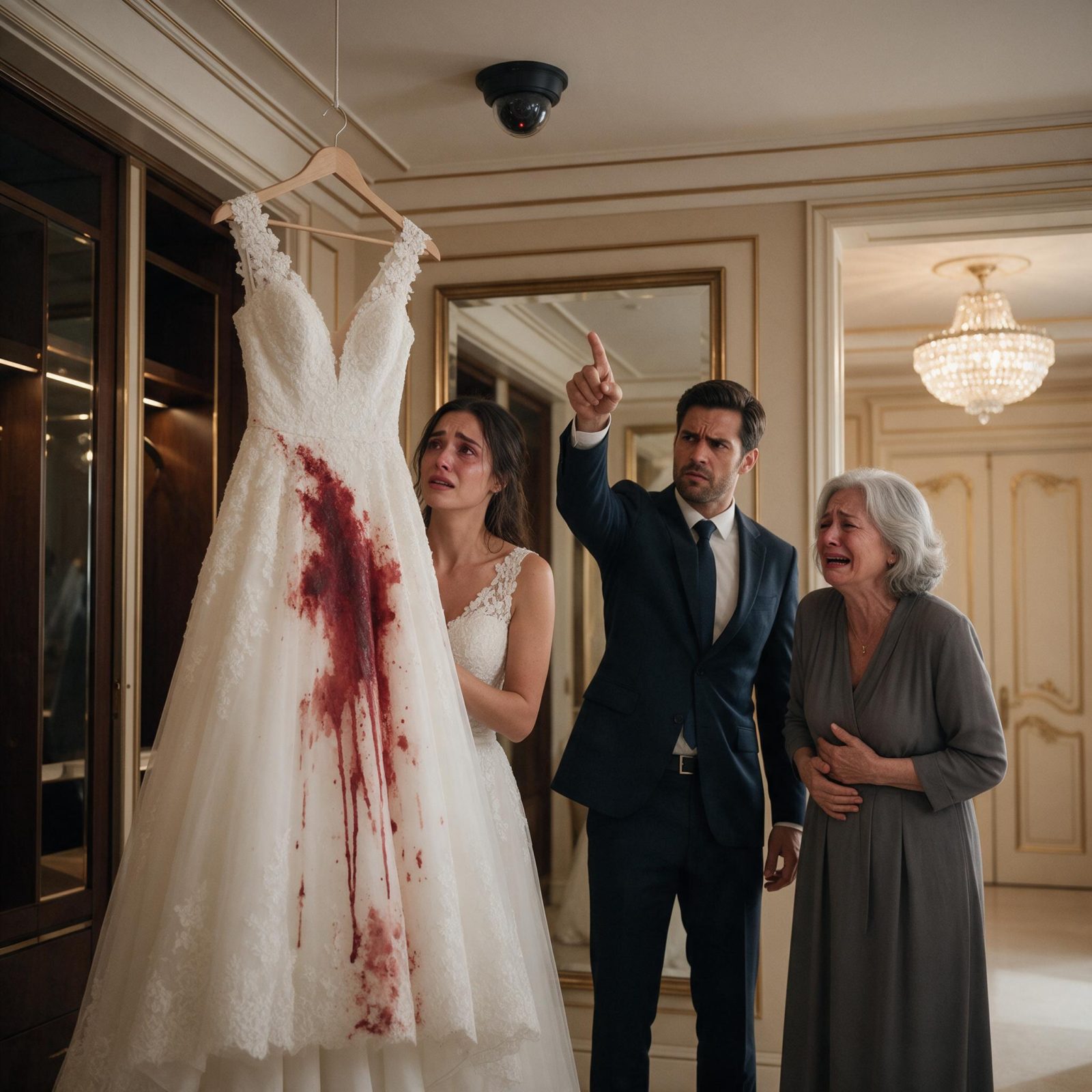 Historia completa :  LA NOVIA DESCUBRIÓ UNA MANCHA ROJA EN SU VESTIDO… PERO CUANDO DANTE SEÑALÓ LA CÁMARA, VICTORIA SUSURRÓ: «NO DEBÍAS VERLA»