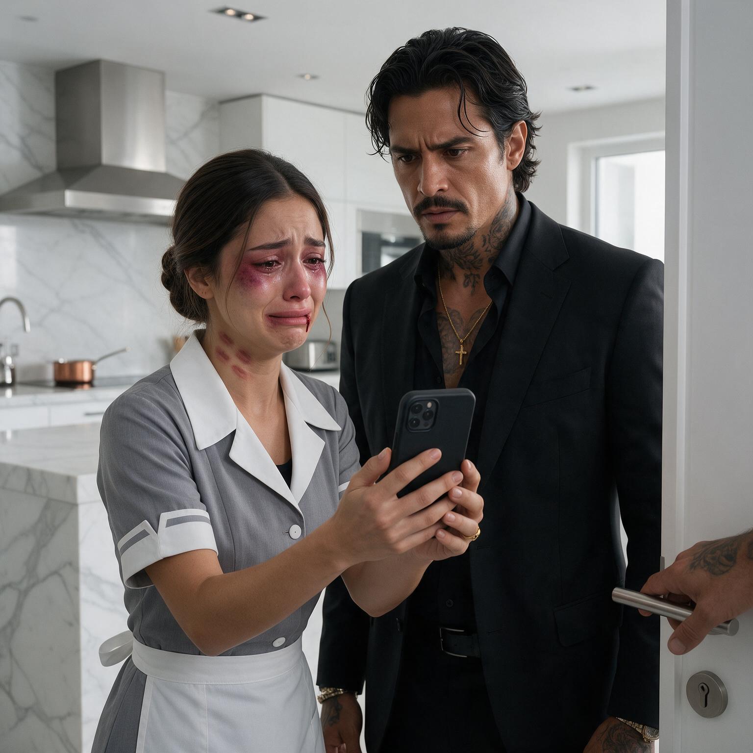 Historia completa :  LA EMPLEADA LLEGÓ A LA MANSIÓN CON EL CUELLO MARCADO… PERO CUANDO LE MOSTRÓ SU TELÉFONO AL MILLONARIO, ÉL DESCUBRIÓ UN SECRETO QUE NADIE DEBÍA VER