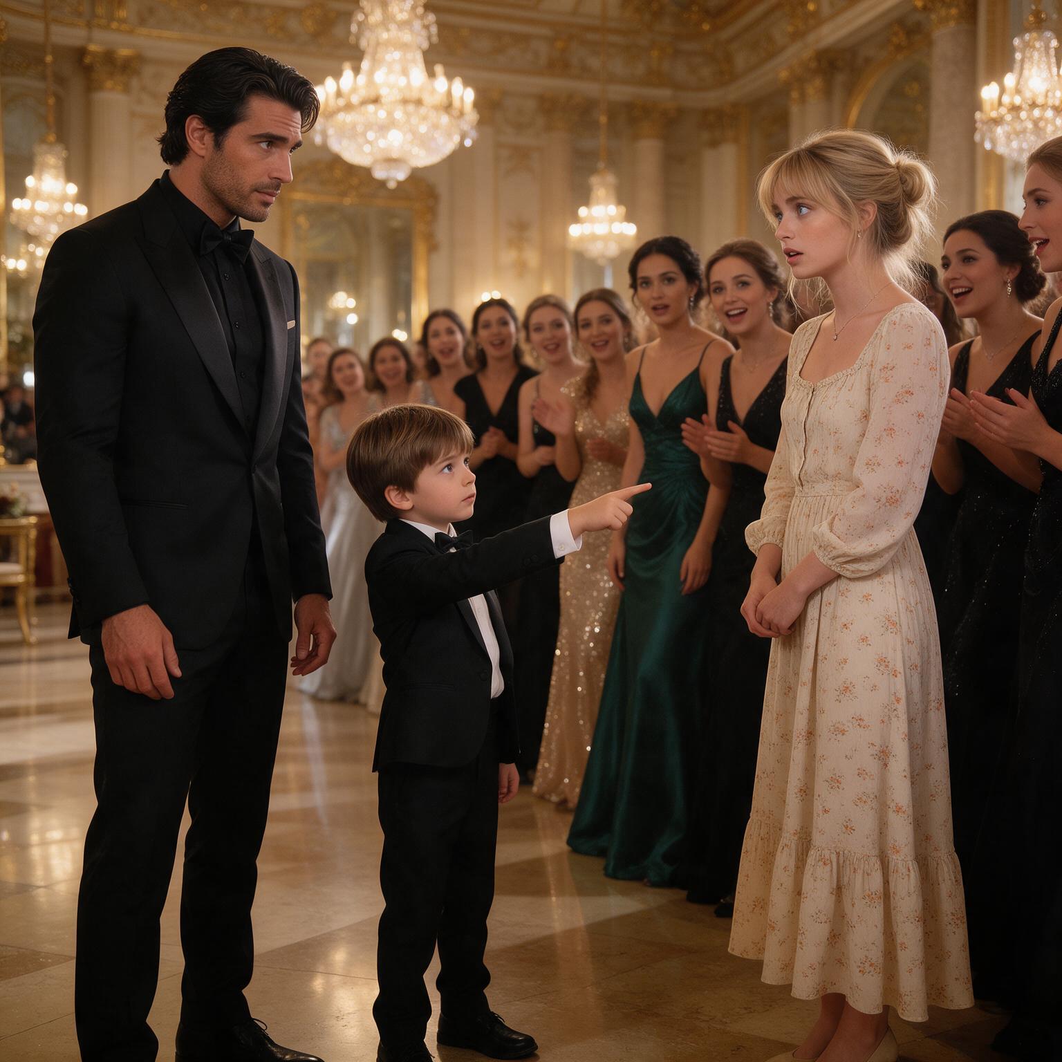 Historia completa :  Leo señaló a la única mujer que no llevaba un vestido de gala… pero cuando Sofía explicó por qué el niño la había elegido, Dante dejó de mirar a las otras candidatas
