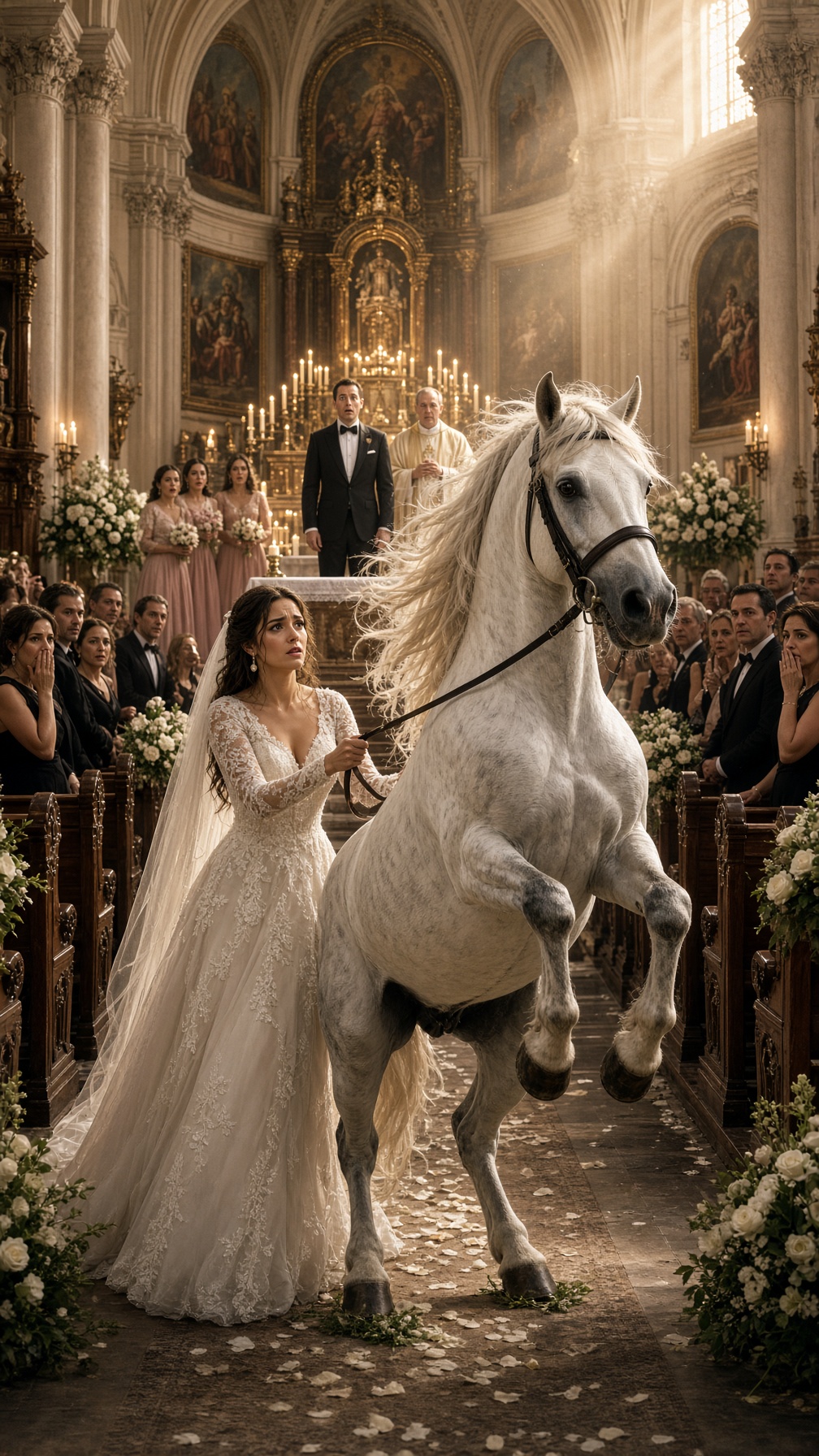 LE CHEVAL A BLOQUÉ LA MARIÉE DEVANT L’AUTEL… PUIS LE VIEUX PALEFRENIER A RÉVÉLÉ CE QU’IL AVAIT VU TROIS ANS PLUS TÔT