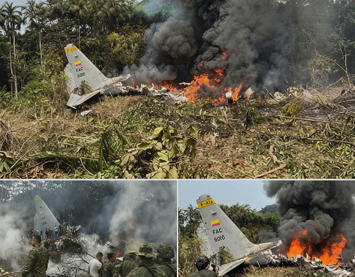 PLANE SMASH At least 66 killed after military plane crashes into jungle in Colombia as horror footage show burning wreckage