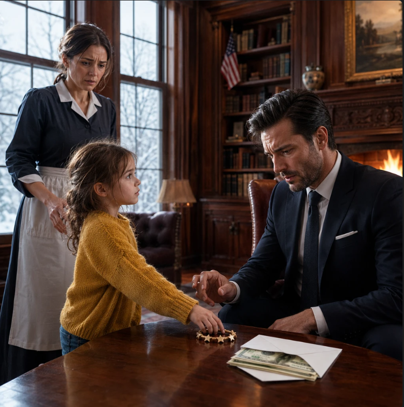 427 Alessandro Moretti left **$5,000 in cash** beneath a brass library lamp, unlocked the door, and pretended to sleep while his maid’s six-year-old daughter sat alone in the room. He expected the money to disappear. Instead, the child placed one small object beside the envelope—and when Alessandro opened his eyes, the hand that had signed million-dollar contracts would not stop trembling. ⭐