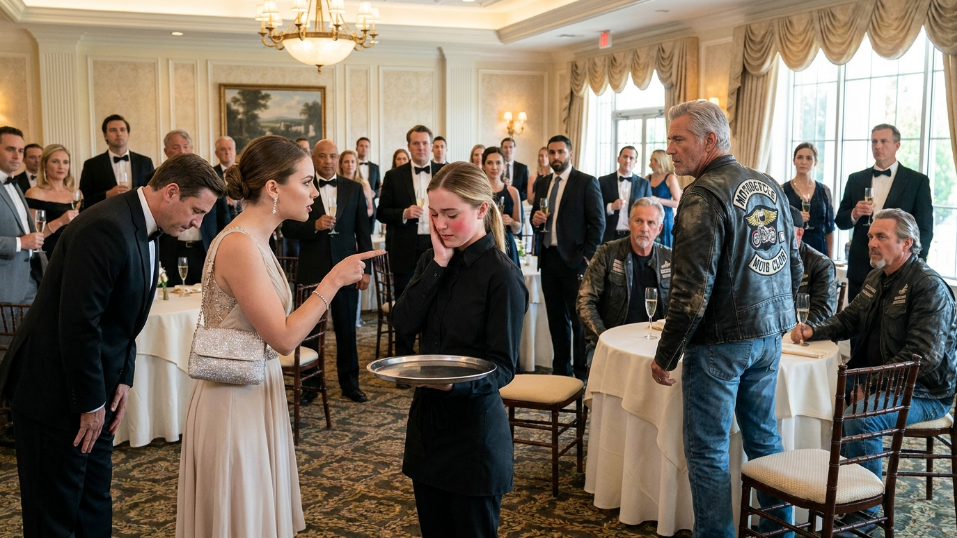 101 THE BILLIONAIRE’S DAUGHTER SLAPPED A PREGNANT WAITRESS FOR BRUSHING AGAINST HER DIAMOND PURSE, THINKING THE COUNTRY CLUB WOULD PROTECT HER — UNTIL THE WAITRESS’S BIKER FATHER STOOD UP FROM THE CORNER TABLE. THEN HER FAMILY NAME STOPPED SAVING HER.