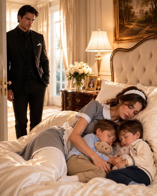 771 "By the time I reached the locked bedroom door, I was convinced my five-year-old twins were hurt—or worse. I forced it open, ready for a nightmare, but what I found was almost more shocking: our new maid was asleep in my dead wife’s bed, one of my sons pressed against her chest and the other clutching her apron. And for the first time since their mother died, my boys looked safe.